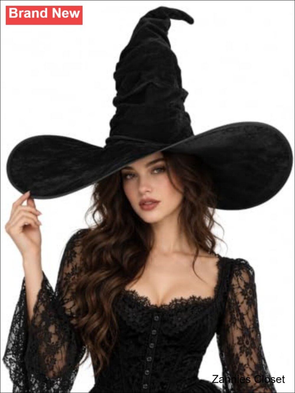 👻 HOMELEX Witch Hat Ruched Pointed Curved Brim 100% Polyester Halloween Costume